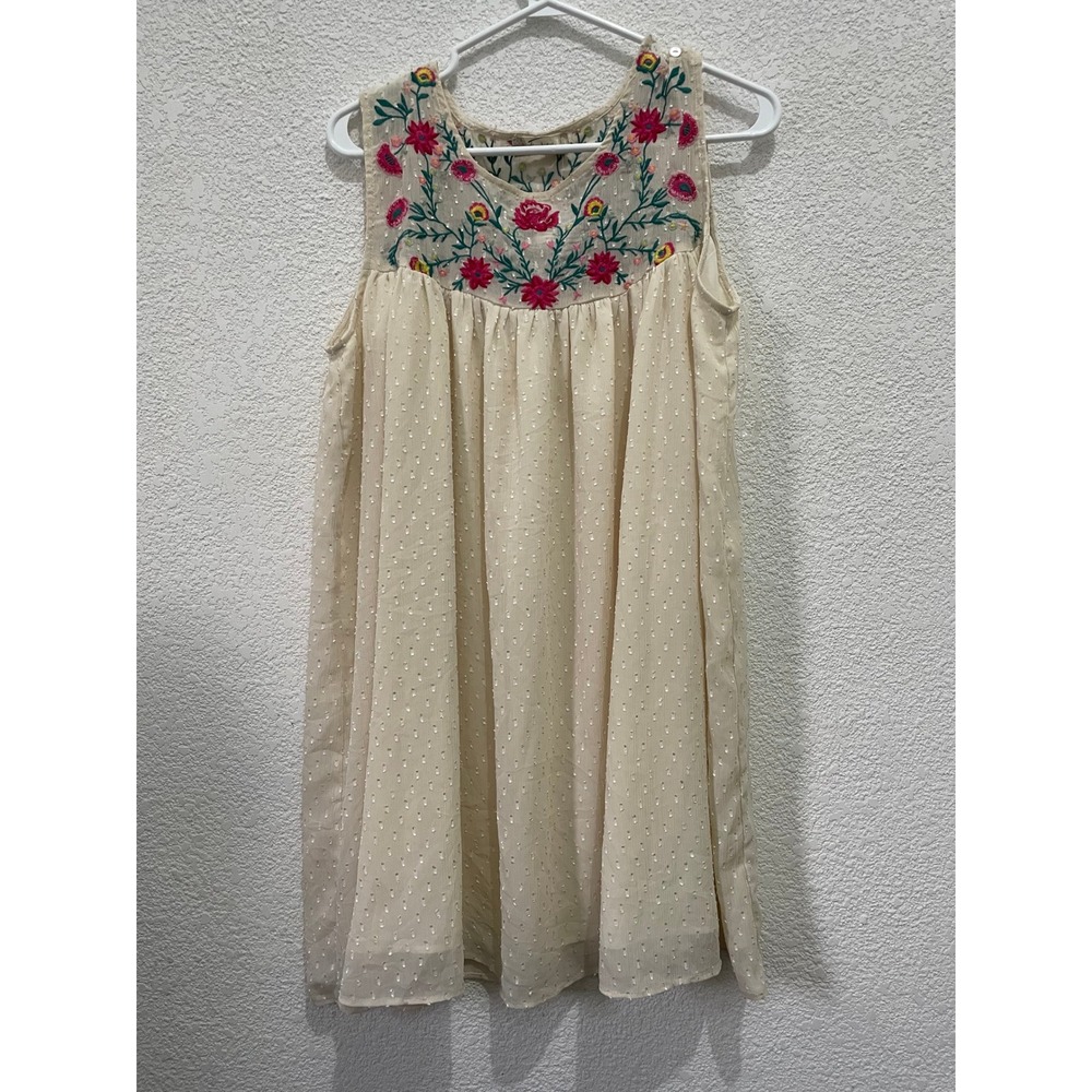Altard State Embroidered Swiss Dot‎ Dress Cream Sleeveless Babydoll Mini S